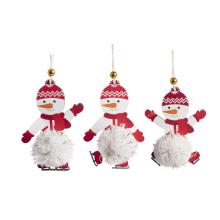 DEKORATÍVNY DREVENÝ ZÁVESNÝ SNEHULIAK S BAMBULOU, ČERVENÝ/BIELY