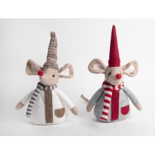 DEKORATÍVNA TEXTILNÁ MYŠKA V ŠATKE A ČIAPKE, BIELA/SIVÁ