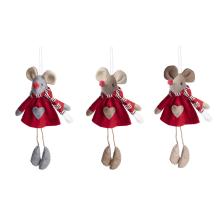 DEKOR TEXTILNÁ MYŠ, ZÁVESNÉ, BORDOVÉ SRDCOVÉ ŠATY