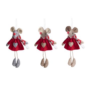 DEKOR TEXTILNÁ MYŠ, ZÁVESNÉ, BORDOVÉ SRDCOVÉ ŠATY