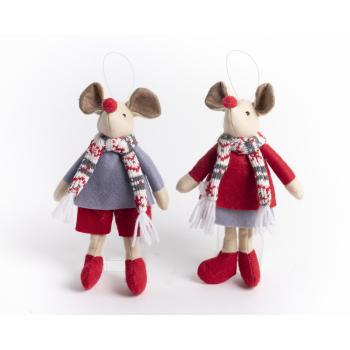 TEXTILNÝ DEKOR ZÁVESNÁ MYŠ, CHLAPEC/DIEVČA, ČERVENÁ/SIVÁ