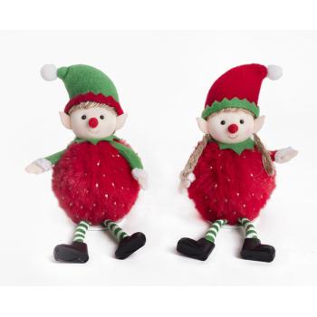 TEXTILNÝ ŠKRIATOK, CHLAPEC A DIEVČA, SO ZAVESENÝMI NOHAMI, ČERVENÝ A ZELENÝ