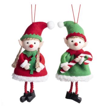 TEXTILNÝ ZÁVESNÝ ŠKRIATOK, CHLAPEC A DIEVČA, ČERVENÝ A ZELENÝ