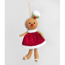 TEXTILNÉ ZÁVESNÉ PERNÍKOVÉ DIEVČA V ČERVENÝCH BODKOVANÝCH ŠATÁCH