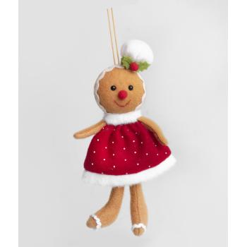 TEXTILNÉ ZÁVESNÉ PERNÍKOVÉ DIEVČA V ČERVENÝCH BODKOVANÝCH ŠATÁCH