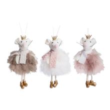 TEXTILNÁ ZÁVESNÁ MYŠ S KORUNKOU, V ŠATKE, CHLPATÁ