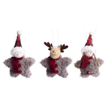 TEXTILNÁ ZÁVESNÁ POSTAVA HVIEZDY, SIVÁ A BORDOVÁ