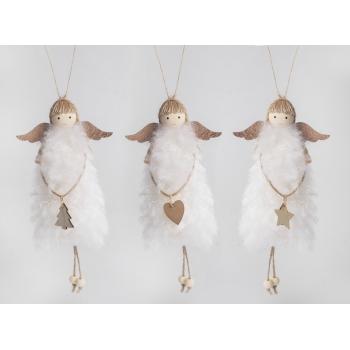 TEXTILNÝ ZÁVESNÝ ANJEL, PRÍRODNÝ A BIELY