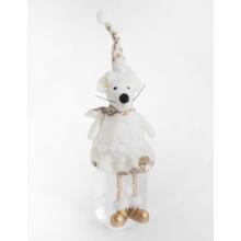 TEXTILNÁ MYŠ SEDIACA SO ZAVESENOU NOHOU, BIELA A ZLATÁ