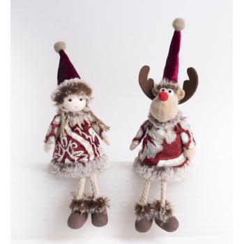 TEXTILNÉ DIEVČATKO A SOB, SEDIACI, SO ZAVESENÝMI NOHAMI, HNEDÁ A BORDOVÁ FARBA