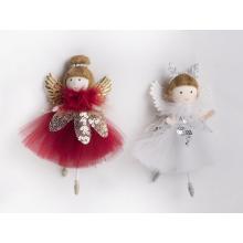 TEXTILNÝ ZÁVESNÝ ANJEL S FLITRAMI, BORDOVÝ ALEBO BIELY