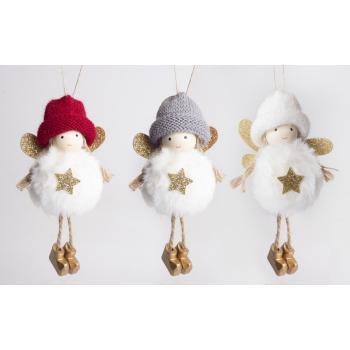 TEXTILNÝ ZÁVESNÝ ANJEL SO ZLATOU HVIEZDOU V ČIAPKE