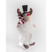 TEXTILNÝ ZÁVESNÝ SOB, SEDIACI, SO ZAVESENÝMI NOHAMI, V KLOBÚKU, BIELY A HNEDÝ