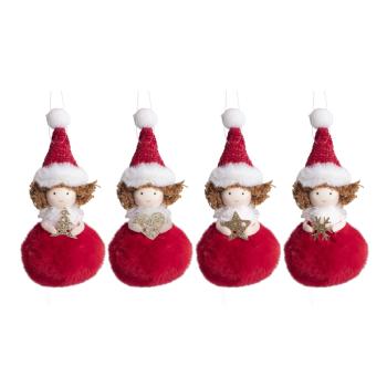 TEXTILNÉ ZÁVESNÉ DIEVČA, GUĽOVÉ TELO, CHLPATÉ, ČERVENÉ