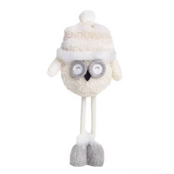 TEXTILNÁ SOVA, STOJACA, V ČIAPKE, BIELA