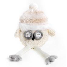 TEXTILNÁ SNEHOVÁ SOVA SO ZAVESENÝMI NOHAMI, V ČIAPKE, BIELA