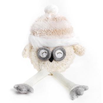 TEXTILNÁ SNEHOVÁ SOVA SO ZAVESENÝMI NOHAMI, V ČIAPKE, BIELA