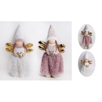 TEXTILNÝ ANJEL, STOJACI, S TELESKOPICKÝMI NOHAMI, ZLATÉ SRDCE, BIELY ALEBO FIALOVÝ