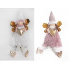 TEXTILNÝ ANJEL, STOJACI, SO ZAVESENÝMI NOHAMI, ZLATÉ SRDCE, BIELY ALEBO FIALOVÝ