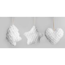 TEXTILNÝ ZÁVESNÝ, BOROVICA ALEBO SRDCE ALEBO HVIEZDA, BIELY