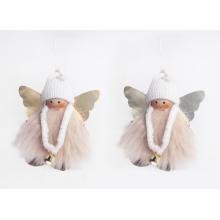 TEXTILNÝ ZÁVESNÝ ANJEL, CHLPATÝ, SO ZVONČEKOM, STRIEBORNÝM ALEBO ZLATÝM KRÍDLOM