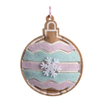 PLSTENÁ ZÁVESNÁ GUĽÔČKOVÁ OZDOBA, PERNÍKOVÁ, SO SNEHOVOU VLOČKOU, TYRKYSOVÁ