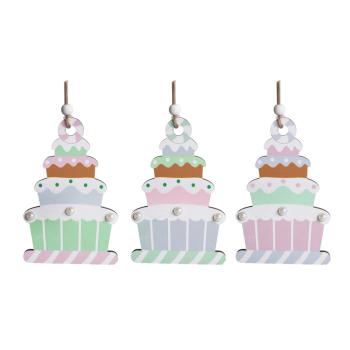 DREVENÁ ZÁVESNÁ POSCHODOVÁ TORTA, TYRKYSOVÁ A RUŽOVÁ