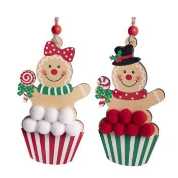 PERNÍKOVÁ FIGÚRKA NA DREVENOM VEŠIAKU S KNEDĽAMI, ČERVENÁ A ZELENÁ, BIELA