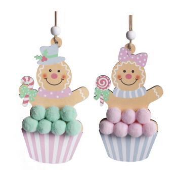 PERNÍKOVÁ FIGÚRKA NA DREVENOM VEŠIAKU S KNEDĽAMI, TYRKYSOVÁ A RUŽOVÁ