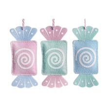 PLSTENÉ ZÁVESNÉ CUKRÍKY, V TVARE TEHLY, TWIST VZOR, TYRKYSOVÁ A RUŽOVÁ FARBA