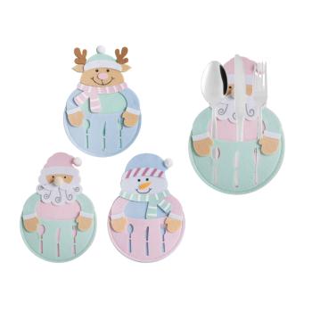 PLSTENÝ DRŽIAK NA PRÍBORY, SNEHULIAK, SANTA CLAUS, SOB, TYRKYSOVÁ A RUŽOVÁ