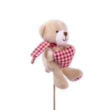 TEXTILNÝ MEDVEĎ, TYČ, ČERVENÉ SRDCE, HNEDÝ