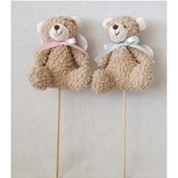 TEXTILNÝ MEDVEĎ, TYČ, BÉŽOVÝ, SO STUHOU