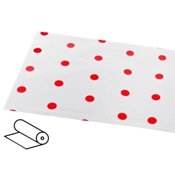 PLASTOVÝ OBAL, ROLKA, VEĽKÉ BODKY, BIELA/ČERVENÁ