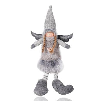 TEXTILNÝ DEKOR DIEVČA, SEDIACE, VISIACE NOHY, SIVÉ A EZ12*40