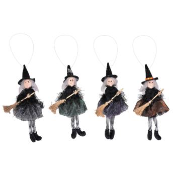 DEKOR ČARODEJNICE SO ZÁVESNÝMI NOHAMI A METLOU, ČIERNY