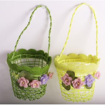 OZDOBNÝ KOŠÍK S KVETMI, ŽLTÝ ALEBO ZELENÝ
