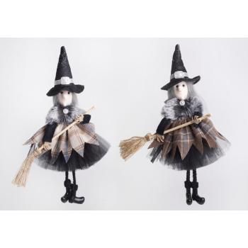 TEXTILNÁ ZÁVESNÁ ČARODEJNICA S METLOU 24CM