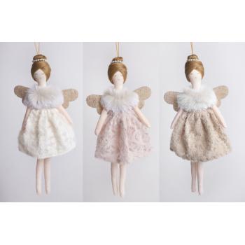 TEXTILNÝ ZÁVESNÝ ANJEL CHLPATÝ 22CM