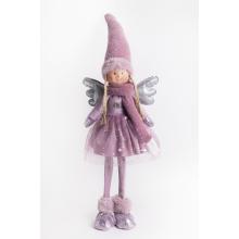 TEXTILNÝ ANJEL, STOJACI, FIALOVÉ ŠATY. SO STRIEBORNÝM KRÍDLOM