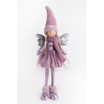 TEXTILNÝ ANJEL, STOJACI, FIALOVÉ ŠATY. SO STRIEBORNÝM KRÍDLOM