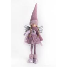 TEXTILNÝ ANJEL, STOJACI, FIALOVÉ ŠATY. SO STRIEBORNÝM KRÍDLOM