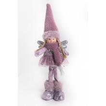 TEXTILNÝ ANJEL, STOJACI, FIALOVÉ ŠATY. SO STRIEBORNÝM KRÍDLOM