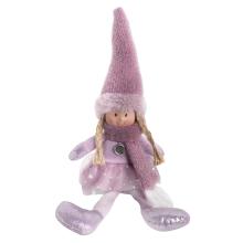 TEXTILNÝ ANJEL S VISIACIMI NOHAMI, FIALOVÉ ŠATY, STRIEBORNÉ KRÍDLO