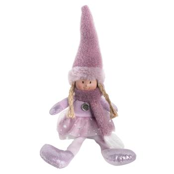 TEXTILNÝ ANJEL S VISIACIMI NOHAMI, FIALOVÉ ŠATY, STRIEBORNÉ KRÍDLO