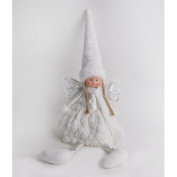 TEXTILNÝ ANJEL SO ZAVESENÝMI NOHAMI, V BIELYCH A ZLATÝCH ŠATÁCH