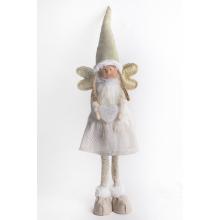 TEXTILNÝ ANJEL, STOJACI, V ZLATÝCH TRBLIETAVÝCH BIELYCH ŠATÁCH SO SRDCOM