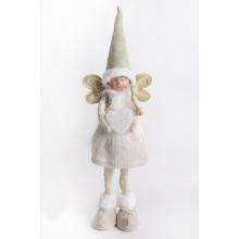 TEXTILNÝ ANJEL, STOJACI, V ZLATÝCH TRBLIETAVÝCH BIELYCH ŠATÁCH SO SRDCOM