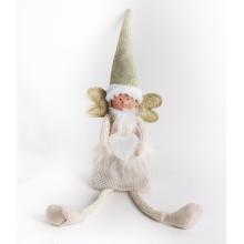 TEXTILNÝ ANJEL S VISIACIMI NOHAMI, ZLATÉ TRBLIETAVÉ BIELE ŠATY SO SRDCOM