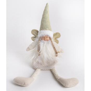 TEXTILNÝ ANJEL S VISIACIMI NOHAMI, ZLATÉ TRBLIETAVÉ BIELE ŠATY SO SRDCOM